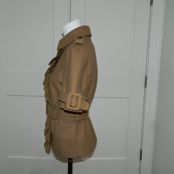 Manoush Women Brownish Taupe Ruffle Front Short Sleeve Jacket sz 6 - Picture 3 of 6